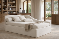 JUNO upholstered nest bed with built-in storage in a modern villa home office.