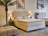 Swedish continental bed KING with integrated storage, upholstered with CINDY headboard and premium sleep comfort.